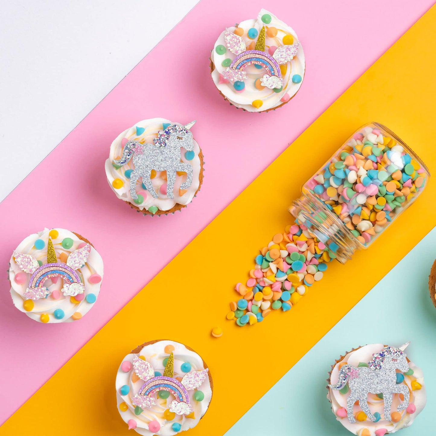 Gyufise 10Pcs Unin Rainbow Cupcake Toppers Unirn Rainbow Cake Topper Decorations For Rainbow Unin Boys Girl Babyshower Birthday