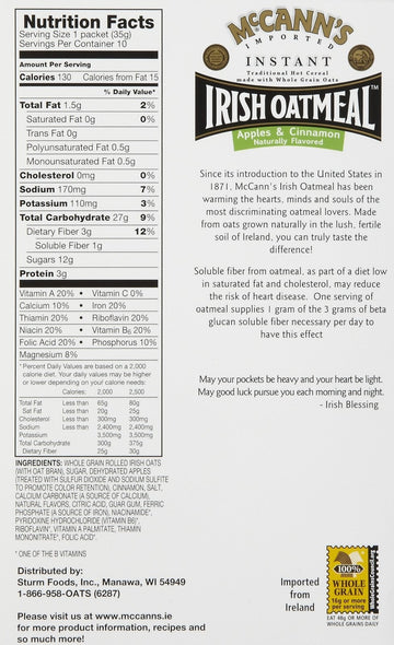 Mccann'S Instant Irish Oatmeal - Apple Cinnamon - 12.3 Oz - 10 Ct