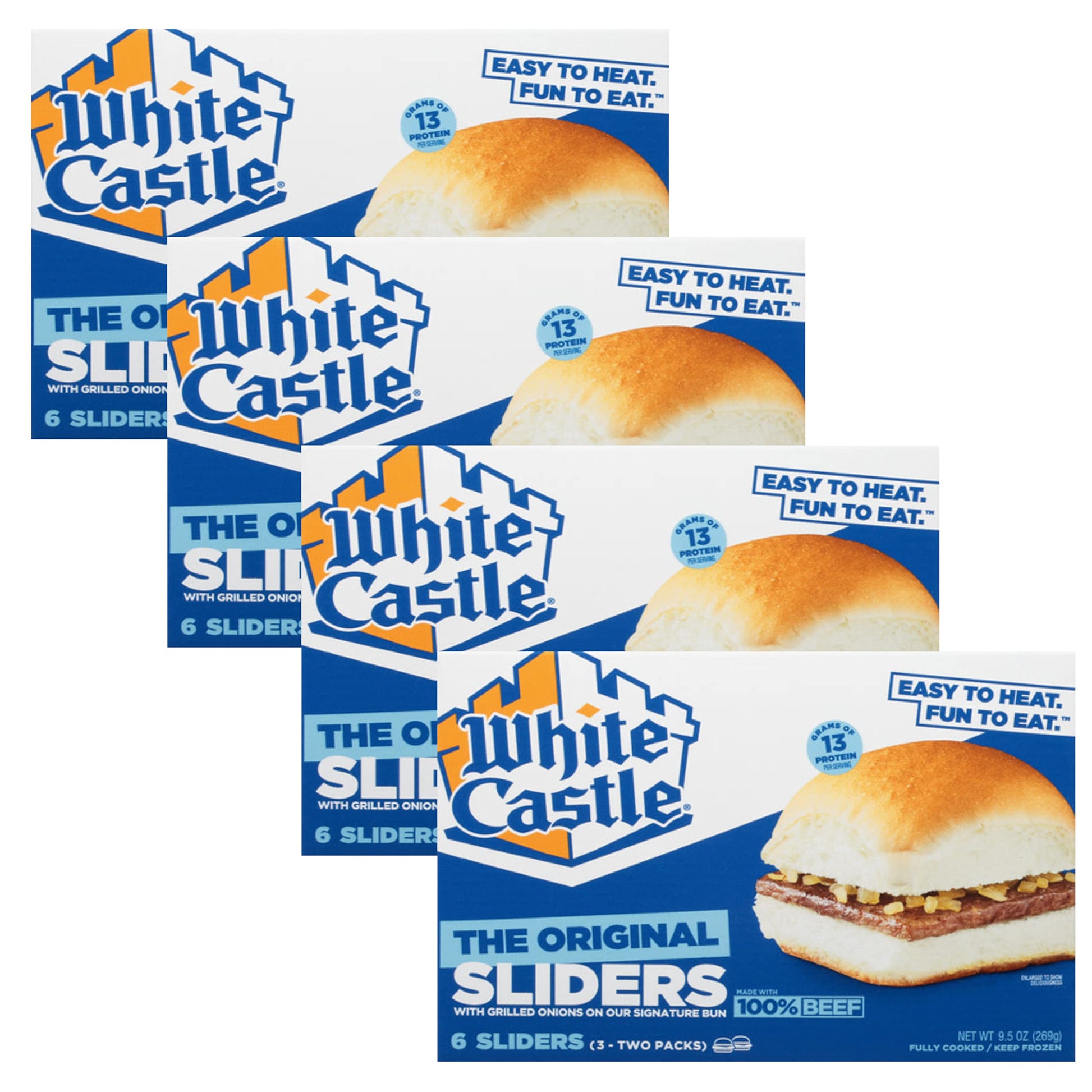 White Castle Hamburgers with Grilled Onions on Our Signature Bun - 13g of Protein Per Serving - Made with 100% Beef - Ready Set 