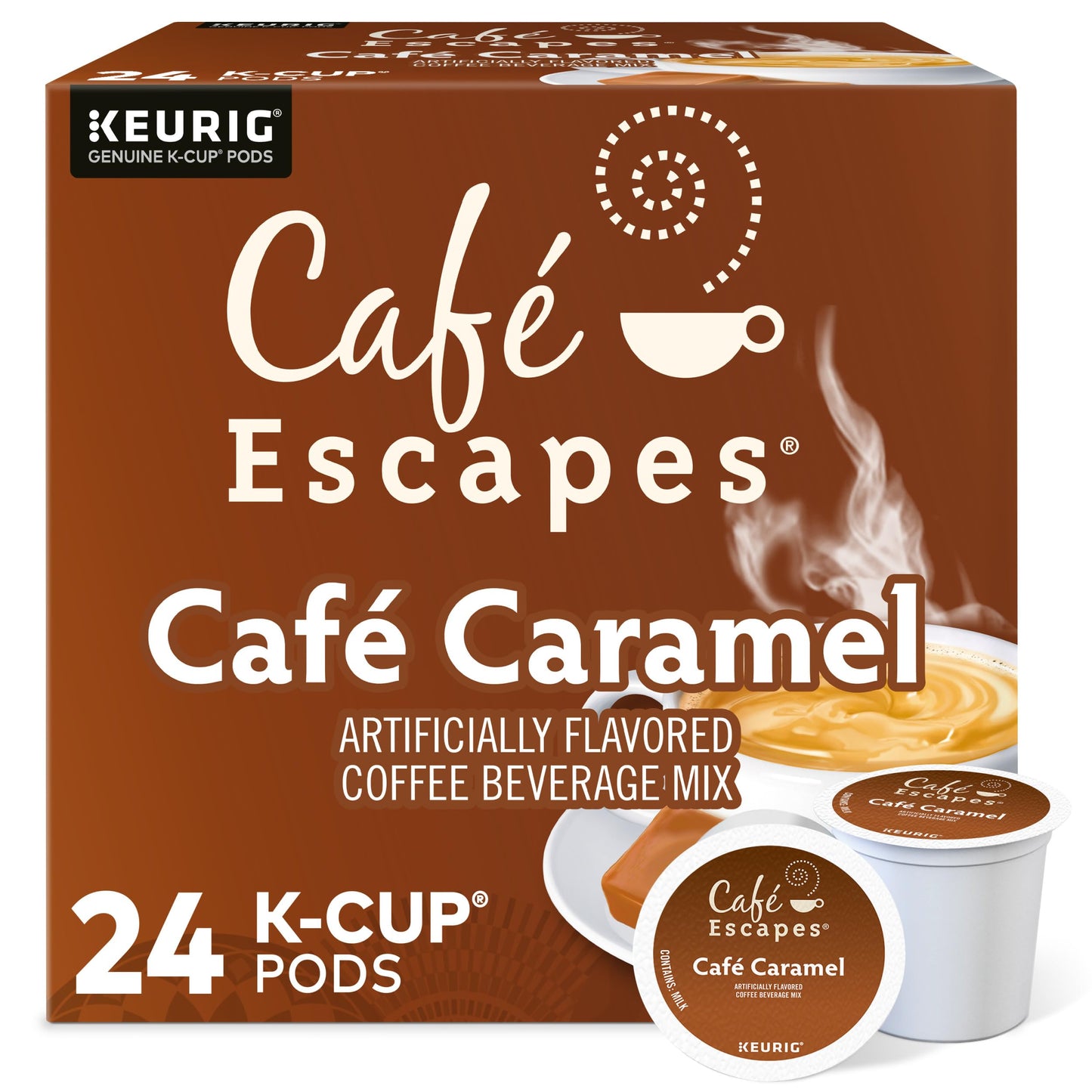 Café Escapes Café Caramel K-Cup Pods, 24 Count, Coffee Flavor, Model 99555068139