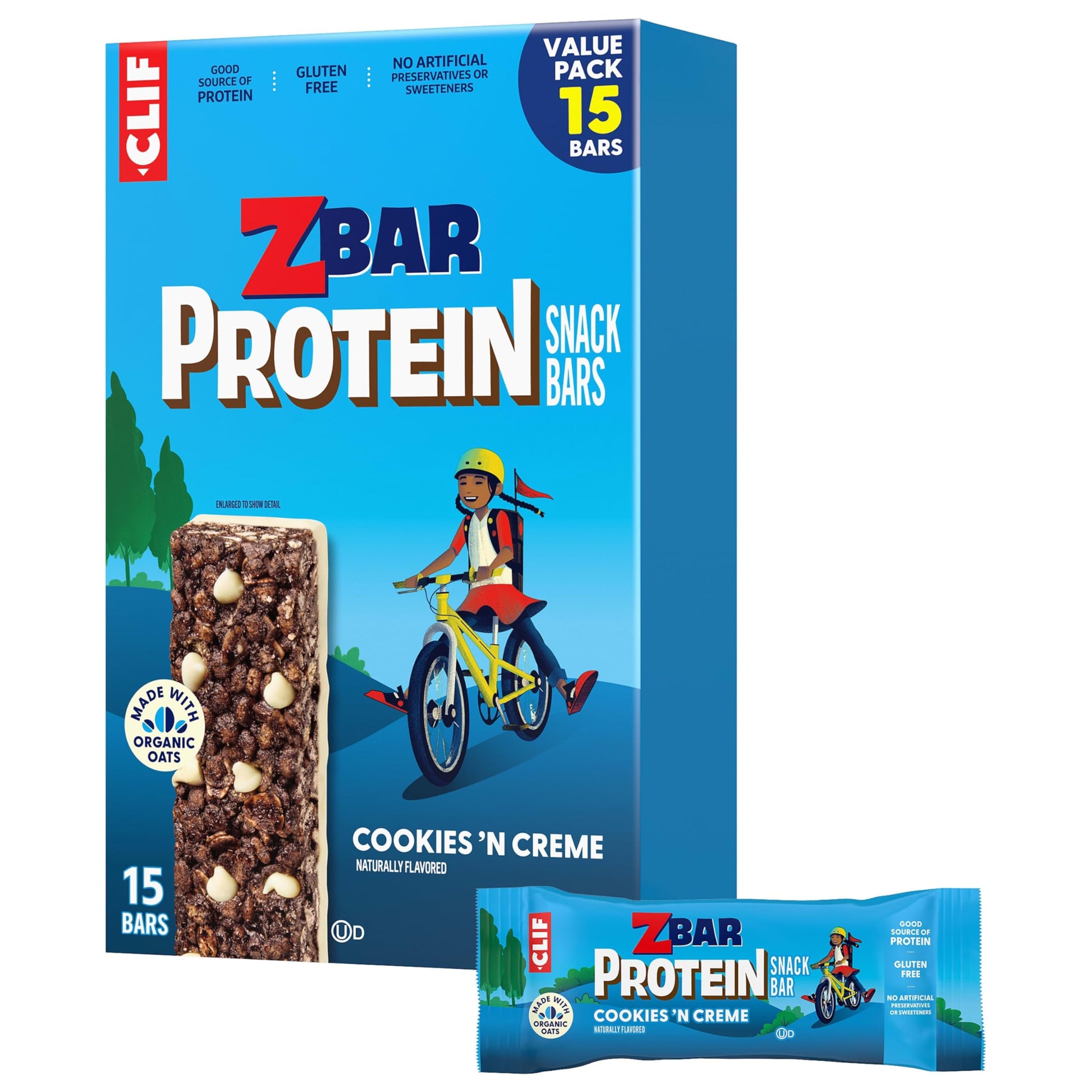 Zbar Protein - Cookies N Creme - Crispy Snack Bars - Made With Organic Oats - Non-Gmo - 5G Protein - Gluten Free Protein Bars (15 Pack)