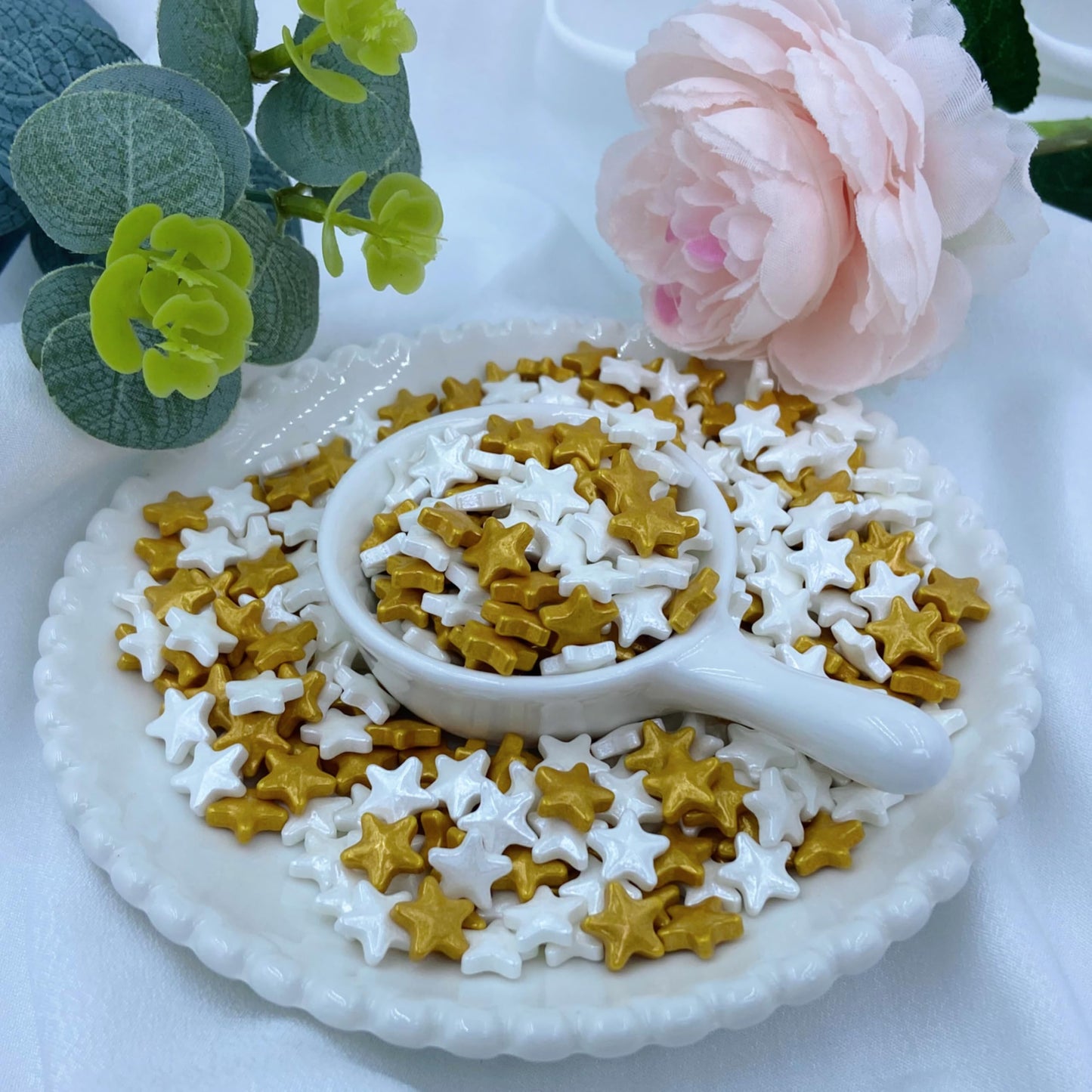 Littlestar Sprinkles - White And Gold Star Sprinkle For Cake Decorating 4 Ounce - Sugar Mix Star Sprinkles For Cupcake Toppers,