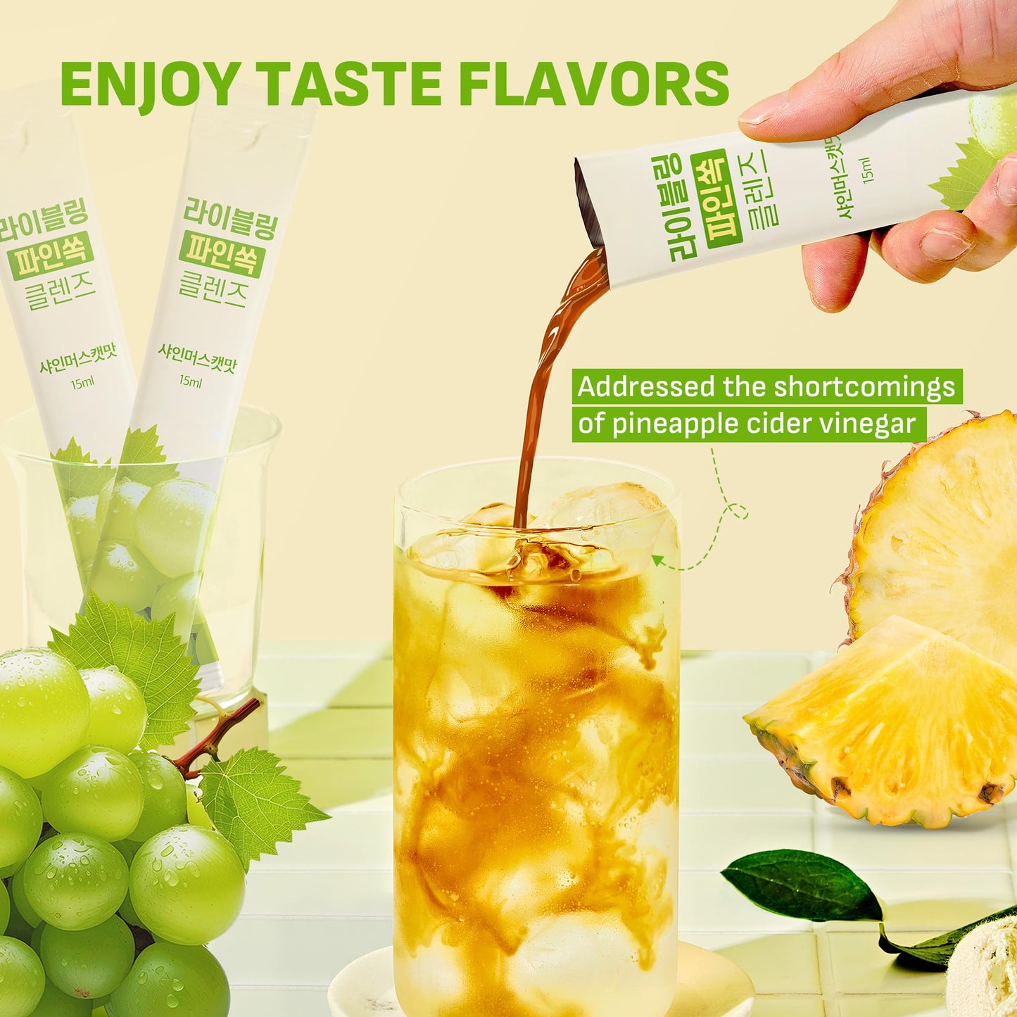 LIVELING Pineapple Cider Vinegar Drink Sticks – ShineMuscat Flavor, Sugar-Free, Low-Calorie, 30 Pack, 0.51 Fl Oz Each
