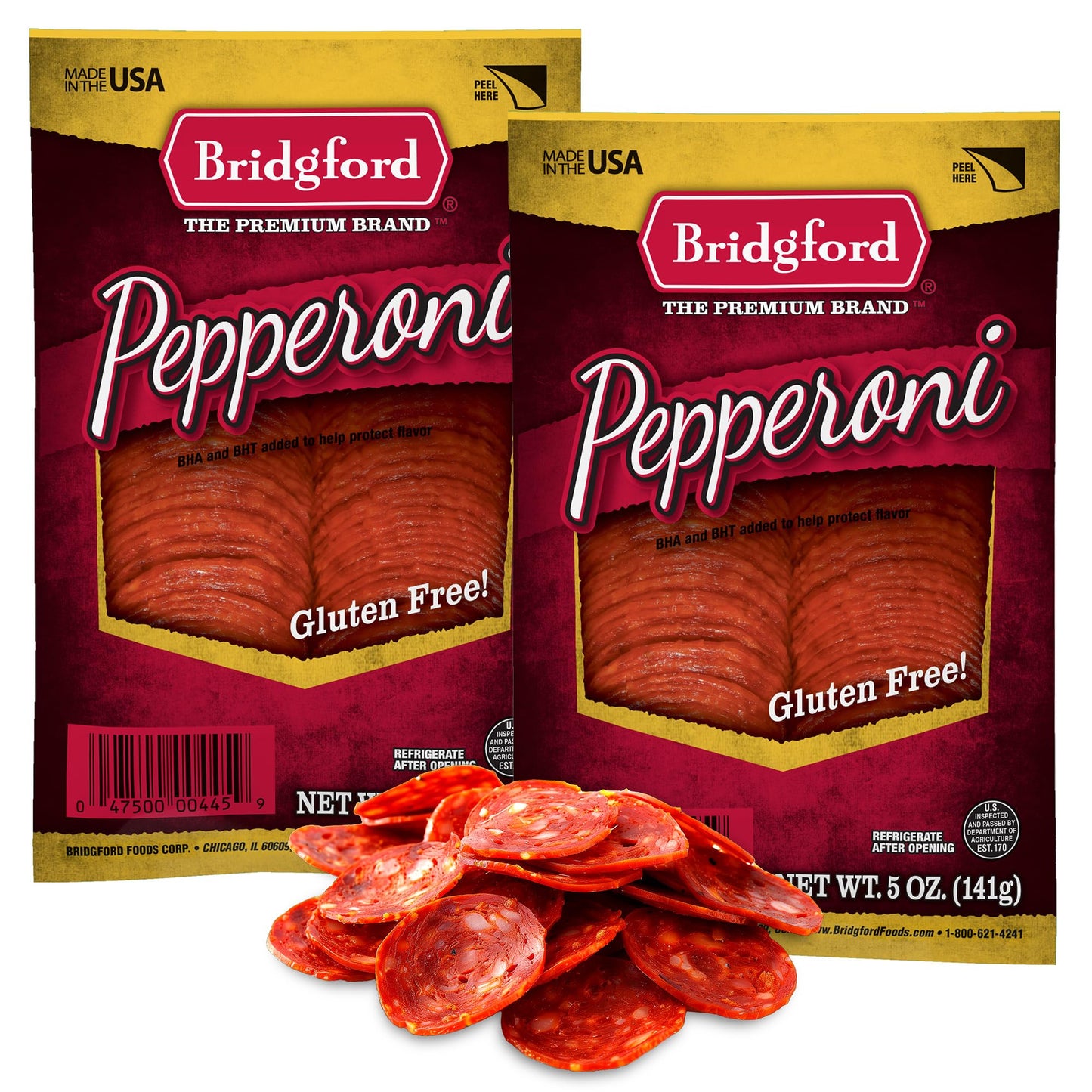 Bridgford Sliced Pepperoni 5 oz Pack of 2 - Gluten-Free Pepperoni Slices for Pizza and Sandwiches - Zero Carb Sliced Pepperoni f