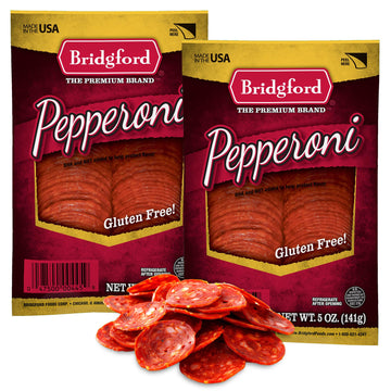 Bridgford Sliced Pepperoni 5 oz Pack of 2 - Gluten-Free Pepperoni Slices for Pizza and Sandwiches - Zero Carb Sliced Pepperoni f