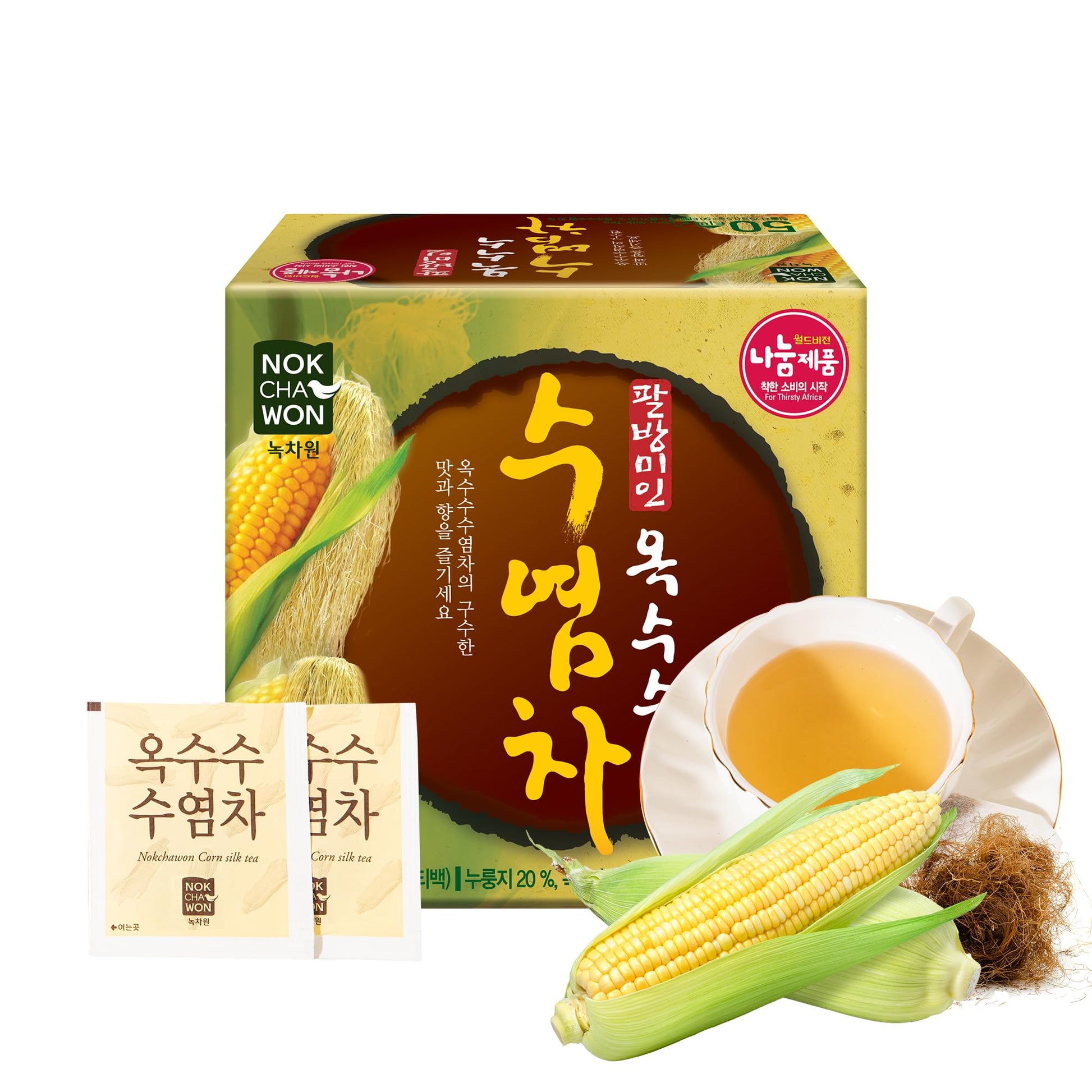 Nokchawon Corn Silk Tea | Toasted Herbal Blend with Scorched Rice | Caffeine-Free | 50 Bags, 80g (2.82oz)