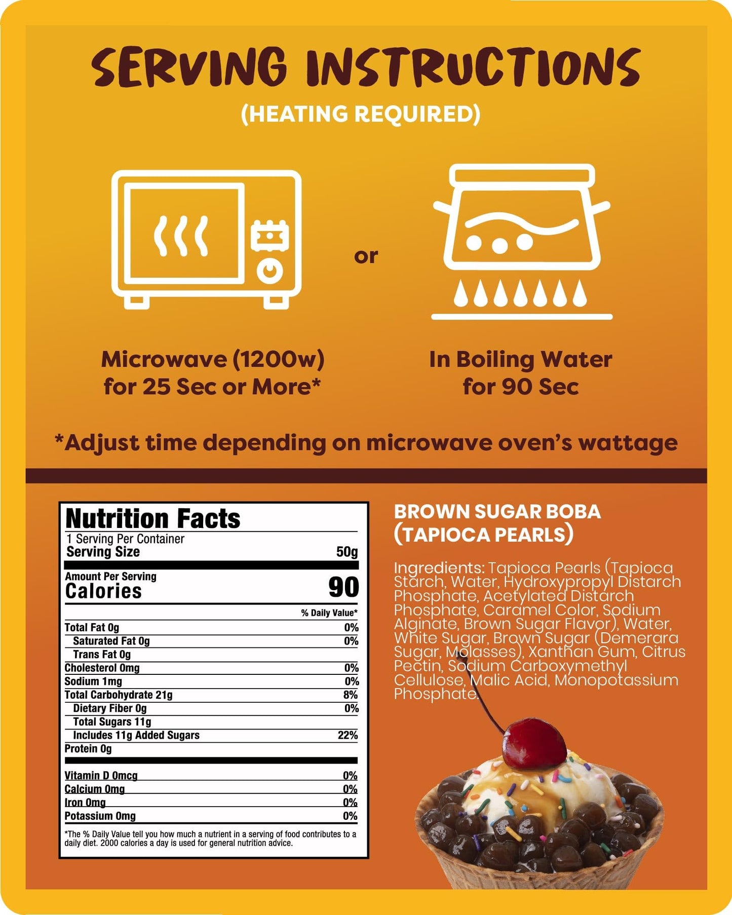 BOBA FIDE Instant Brown Sugar Boba Tapioca Pearls, 12 Packets of Microwavable Black Tapioca Pearls for Boba Bubble Tea, Ready in