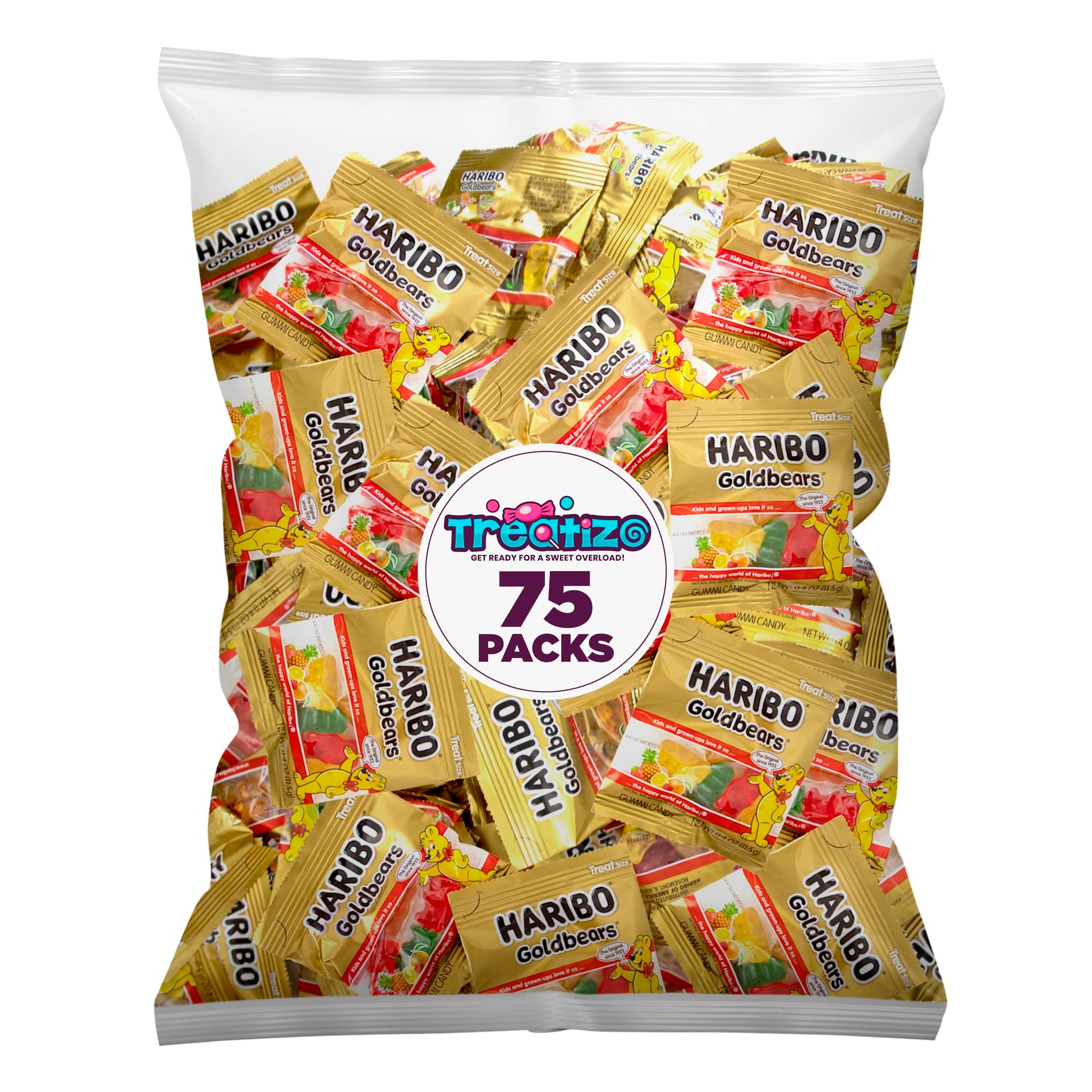 Treatizo Goldbears Gummi Bears 75 Count Treat Size - Assorted Fruit & Wildberry Flavors - 0.4 oz Individually Wrapped Bags