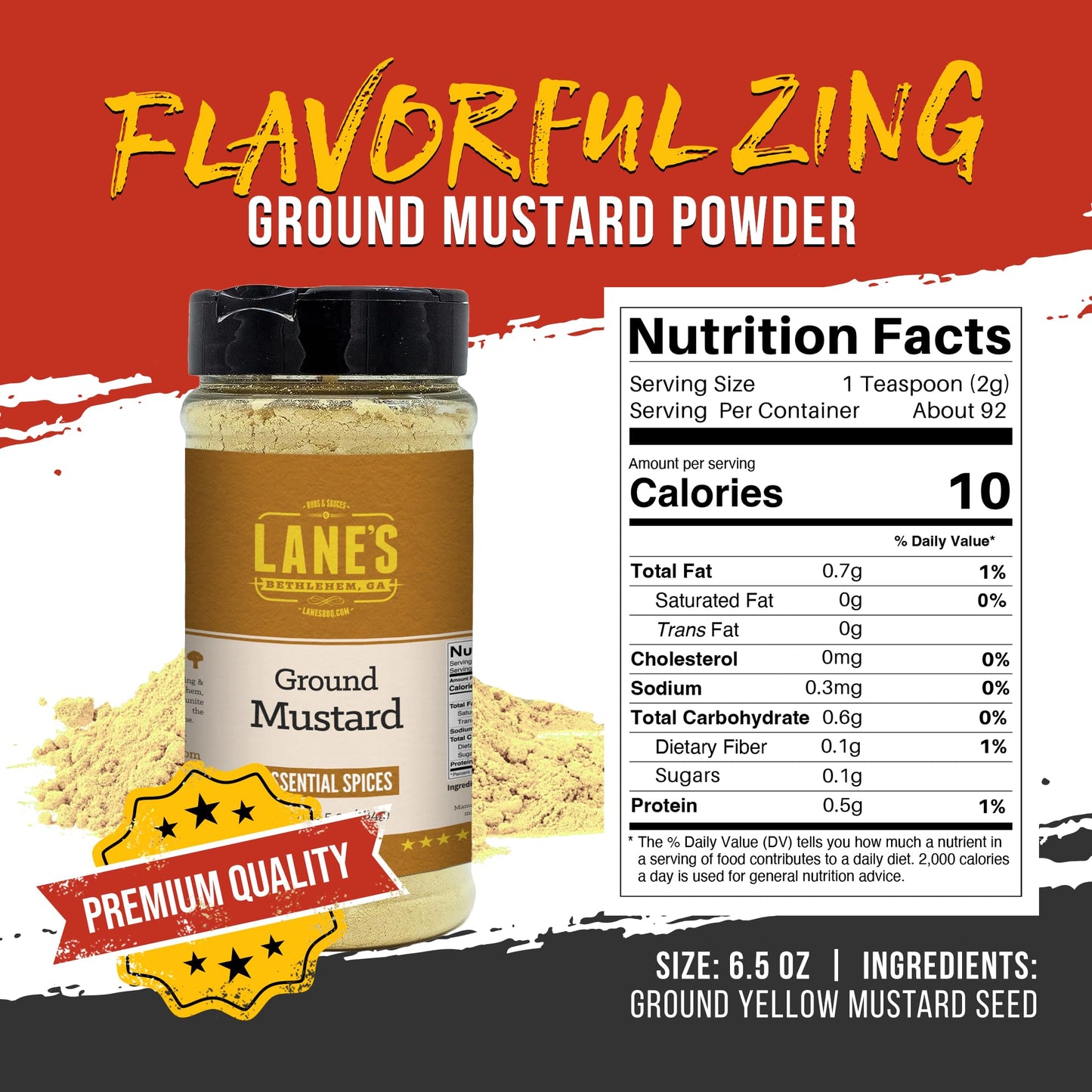 Lane'S Ground Mustard Powder, All-Natural Ground Dry Mustard Powder, Perfect For Meats, Fish & Sauces Ground Mustard Seed Powder