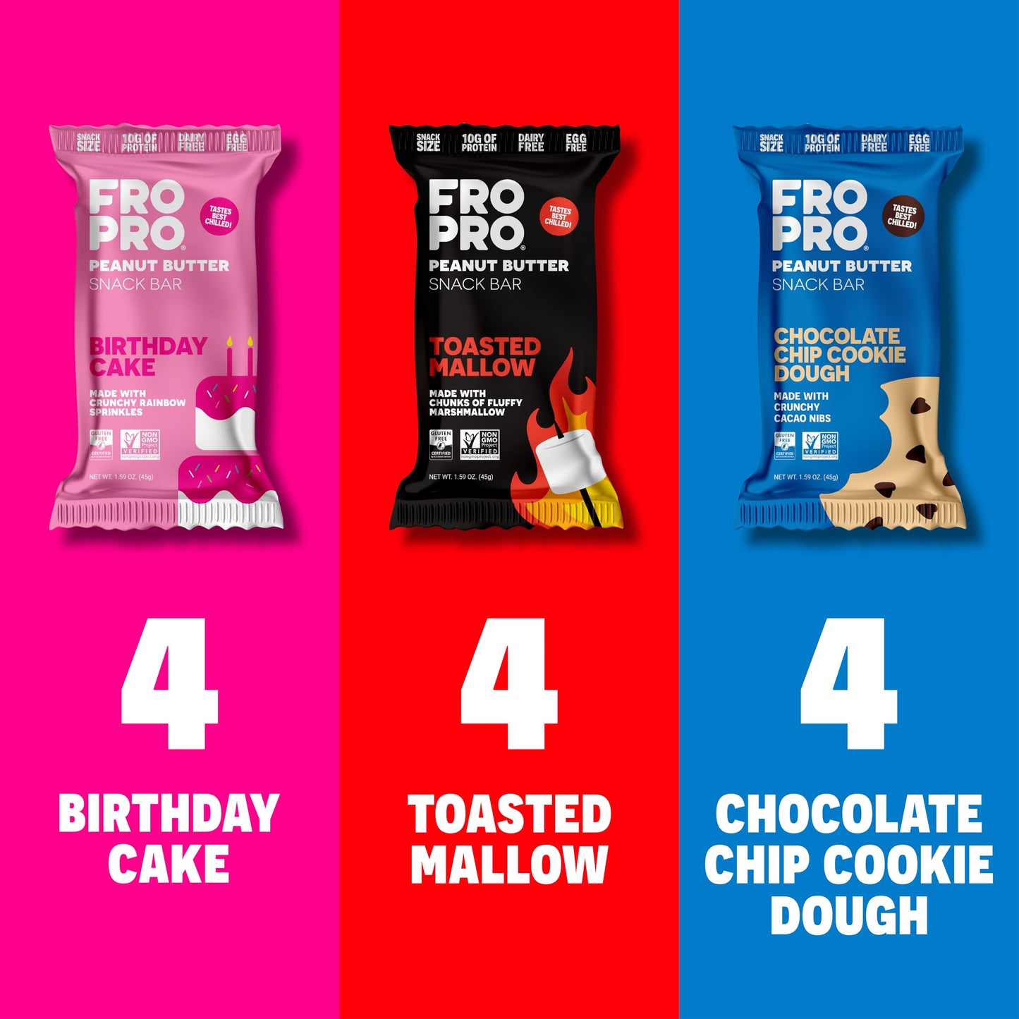 Fropro Plant Protein Snack Bars - Plant Based Protein Bars, All-Natural, Gluten, Dairy, & Soy Free, High Protein Bars With Low Calories | Sweet Tooth Sampler, 12 Pack