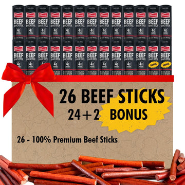 Jerky.Com 100% Original Beef Snack Sticks 26 Pack (24 + 2 Bonus) | Sugar Free, Low Carb, High Protein Keto Snacks | Delicious Gluten Free Beef Jerky Sticks | Gifts For Men