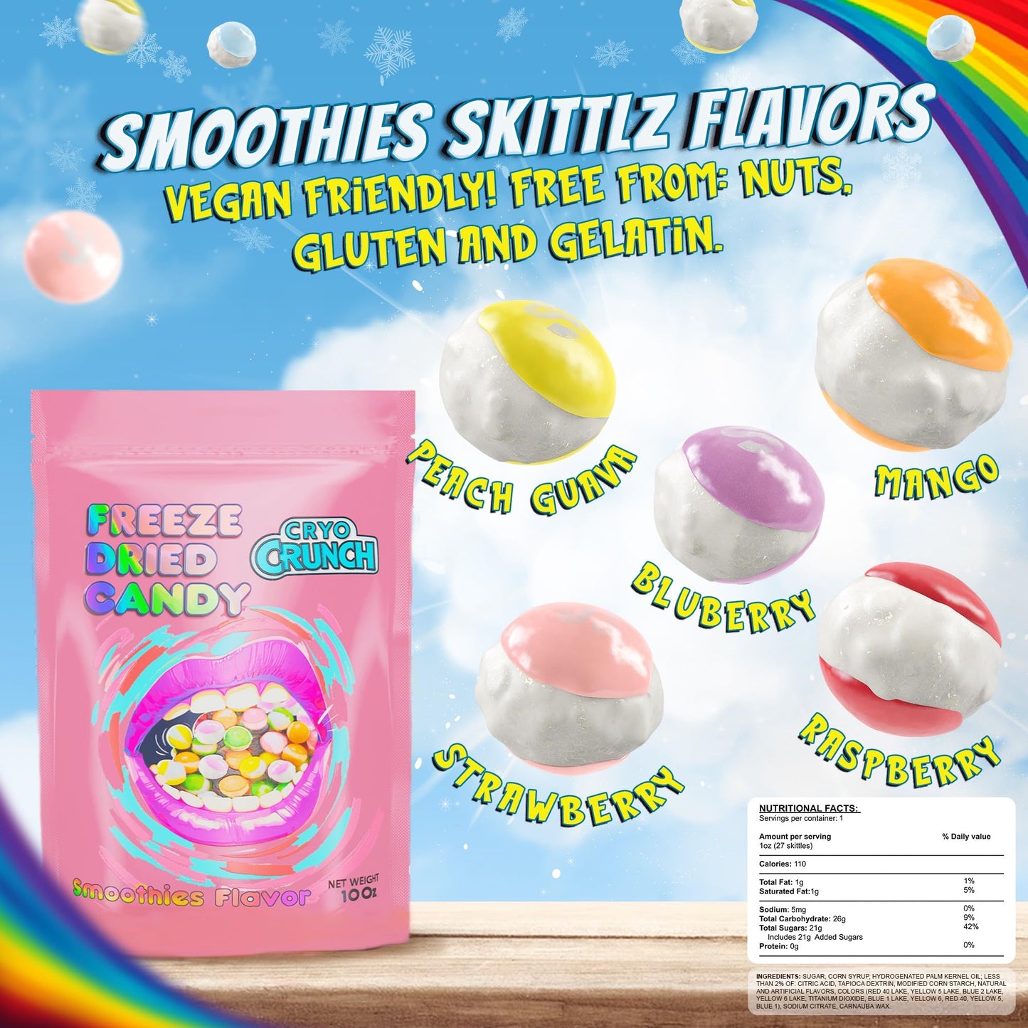Freeze Dried Skittles Smoothie Flavor (10Oz) Made From Skittles By Primary Colors Candy - Freeze Dried Candy Usa Made Freeze Dry