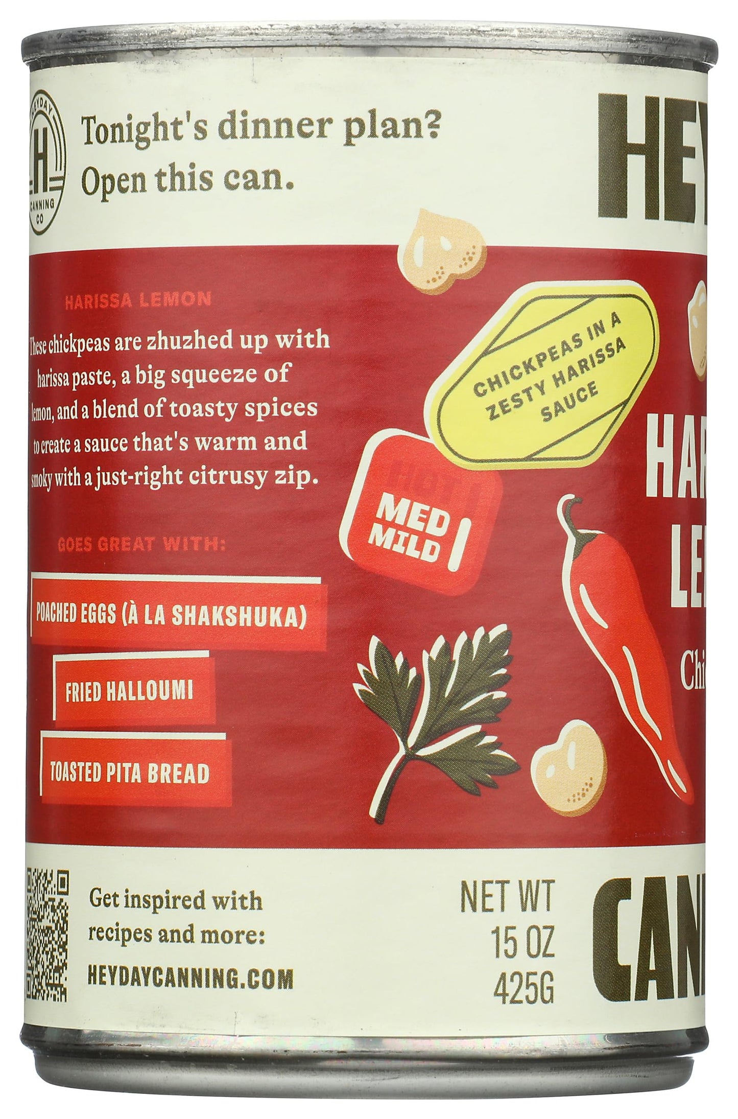 Heyday Canning Co Harissa Lemon Chickpeas, 15 OZ, Pack of 1, Vegan Snack, Gluten-Free