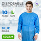Disposable Medical Gowns Pack Of 10 Blue Isolation Gowns Disposable Frocks Large 50Gmm2 Polypropylene Ppe Medical Gown With Elas