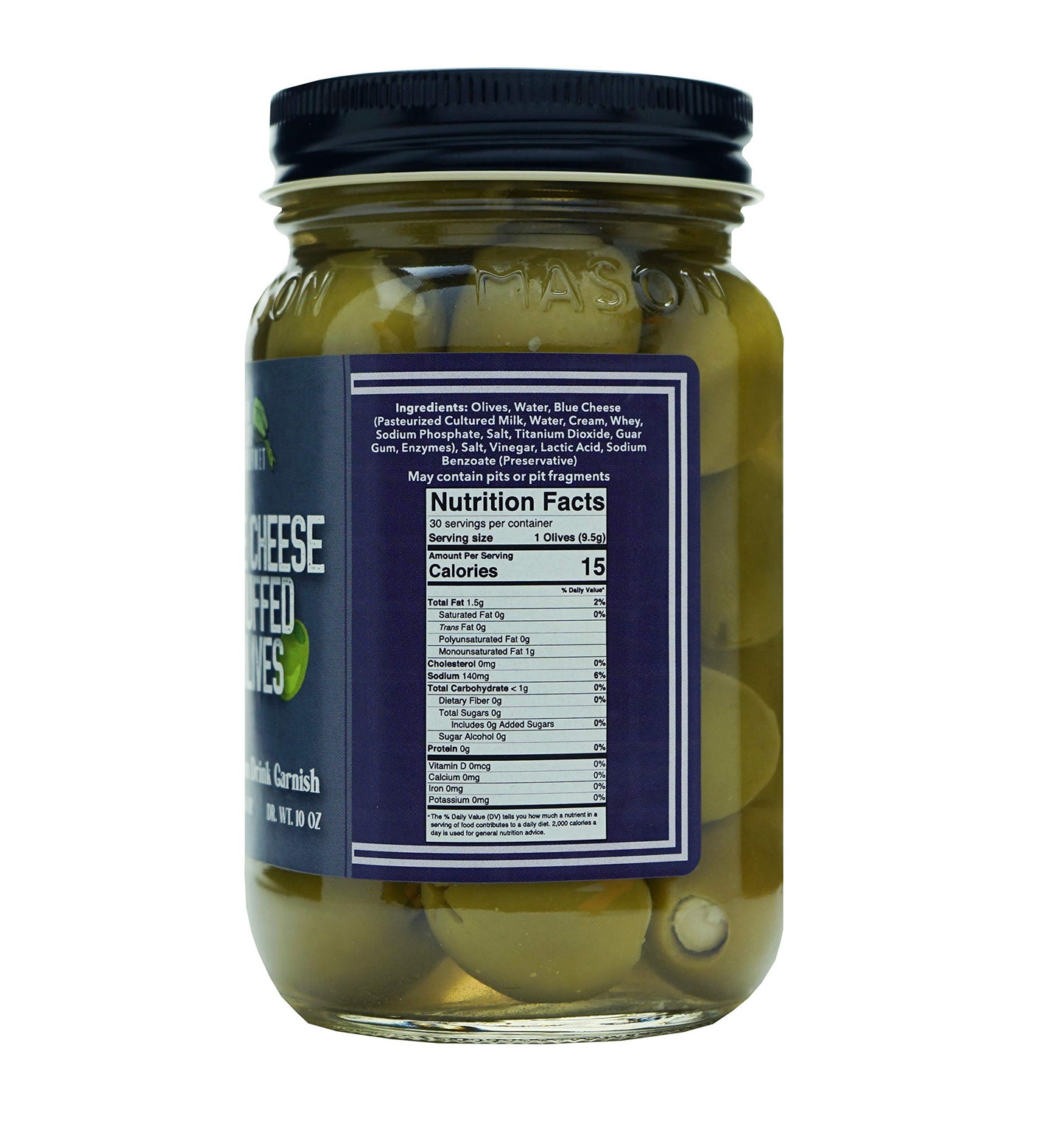 Green Jay Gourmet Stuffed Olives - Garlic & Blue Cheese - 32 Ounces - All Natural