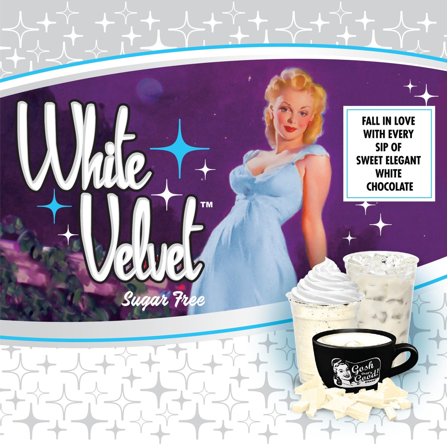 Gosh That's Good! Sugar Free White Velvet Chocolate Coffee Flavor Powder - 2 lb, Low-Carb, Lactose-Free, Ideal for Hot & Cold Beverages