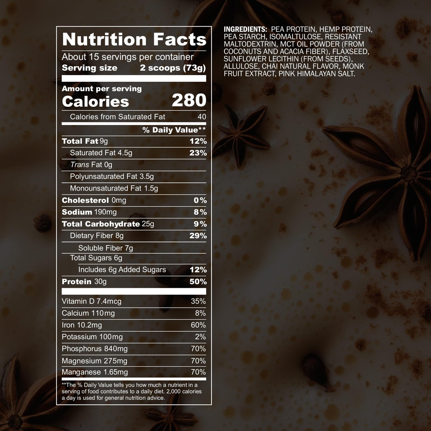 Blueprint by Bryan Johnson Vegan Protein Meal Replacement - Plant Based Hemp Protein with 27g Protein Per Serving - Low Calorie  Chai Flavored Protein for Women & Men - Dairy Free- 15 Servings