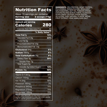 Blueprint by Bryan Johnson Vegan Protein Meal Replacement - Plant Based Hemp Protein with 27g Protein Per Serving - Low Calorie  Chai Flavored Protein for Women & Men - Dairy Free- 15 Servings