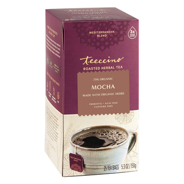 Teeccino Mocha Herbal Tea - Caffeine Free, Prebiotic, 25 Tea Bags, Model TEE40081