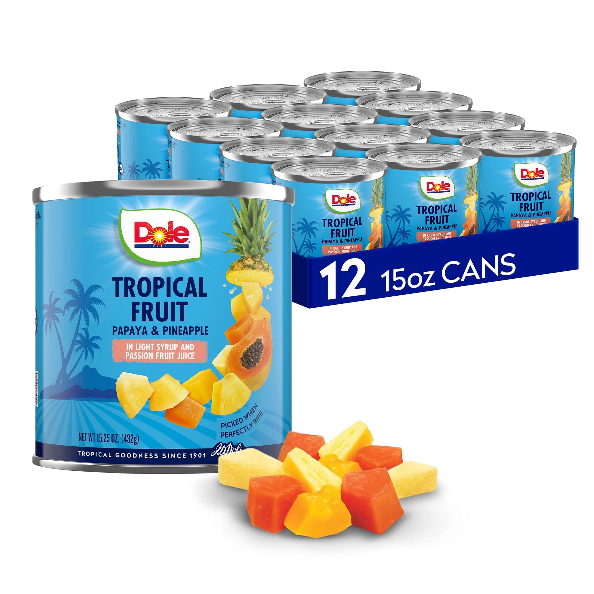 Dole Tropical Fruit In Light Syrup And Passion Fruit Juice - Papaya And Pineapple - 15.25 Oz Can - 12 Pack