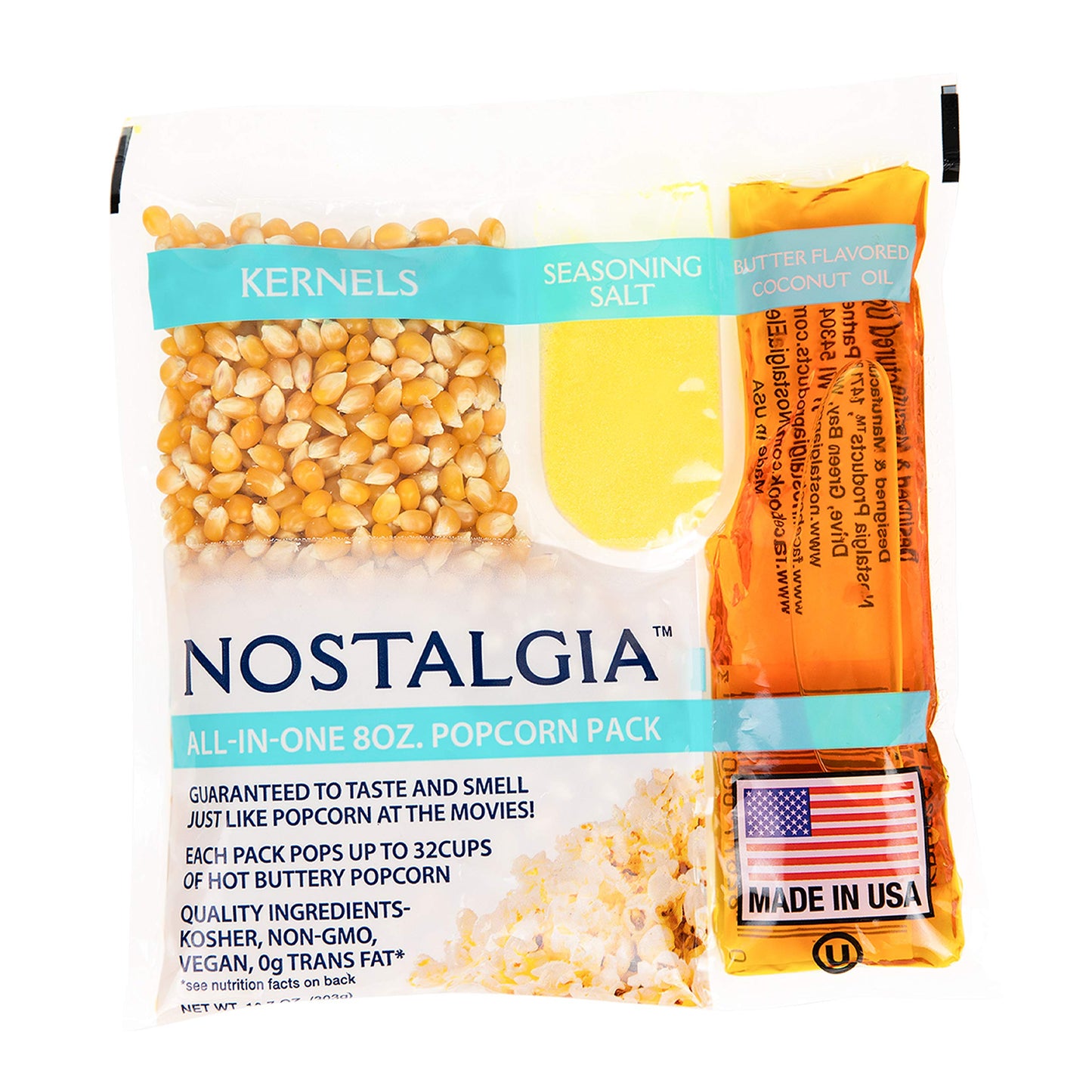 Nostalgia Movie Theater Style Popcorn Packets, Butter Flavored Coconut Oil & Seasoning Salt, 8oz, 24 Count, Model NKPP824