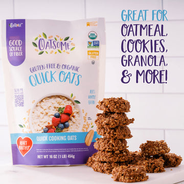 Oatsome Organic Quick Oats, 1Lb Bag - Gluten-Free, Whole Grain Oats For Oatmeal, Baking, & Granola