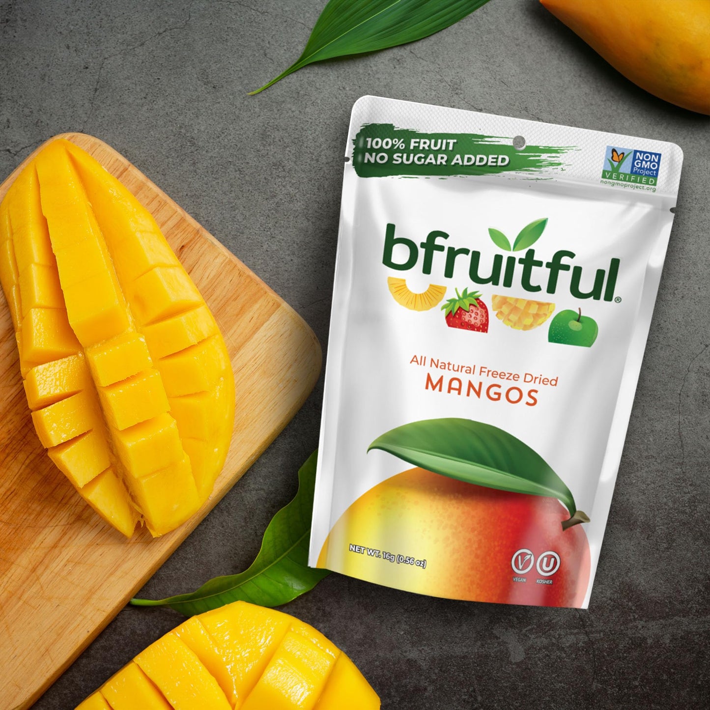 Bfruitful Freeze-Dried Mango, Freeze Dried Fresh Fruit Bites, Gluten Free, Vegan, Dairy Free, Kosher, No Sugar Added, Non Gmo, H