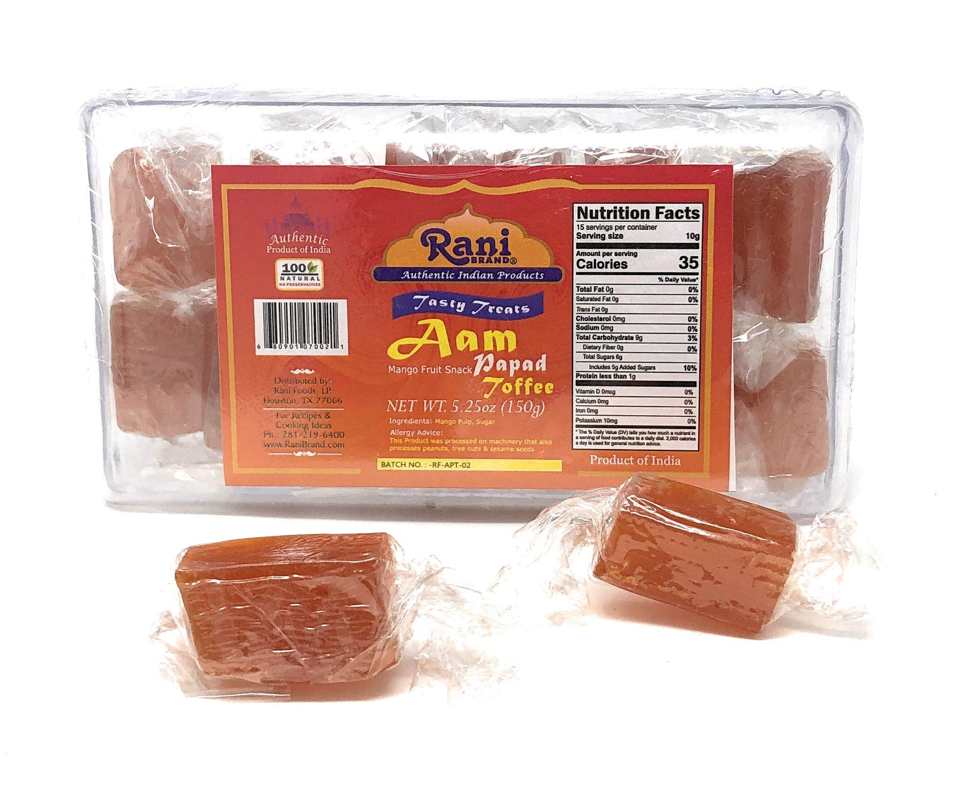 Rani Aam (Mango Fruit Snack) Toffee Candy Treat, 5.25oz (150g), Individually Wrapped in Candy Box ~ All Natural | Vegan | Gluten