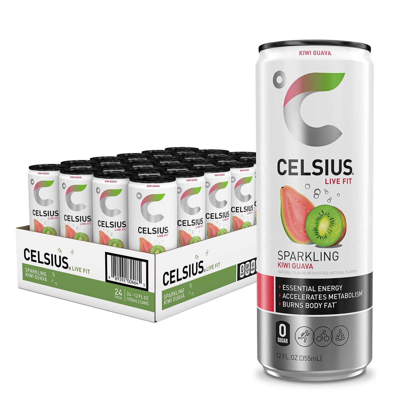 CELSIUS Sparkling Energy Drink, Kiwi Guava Flavor, 12 Fl Oz, Pack of 24