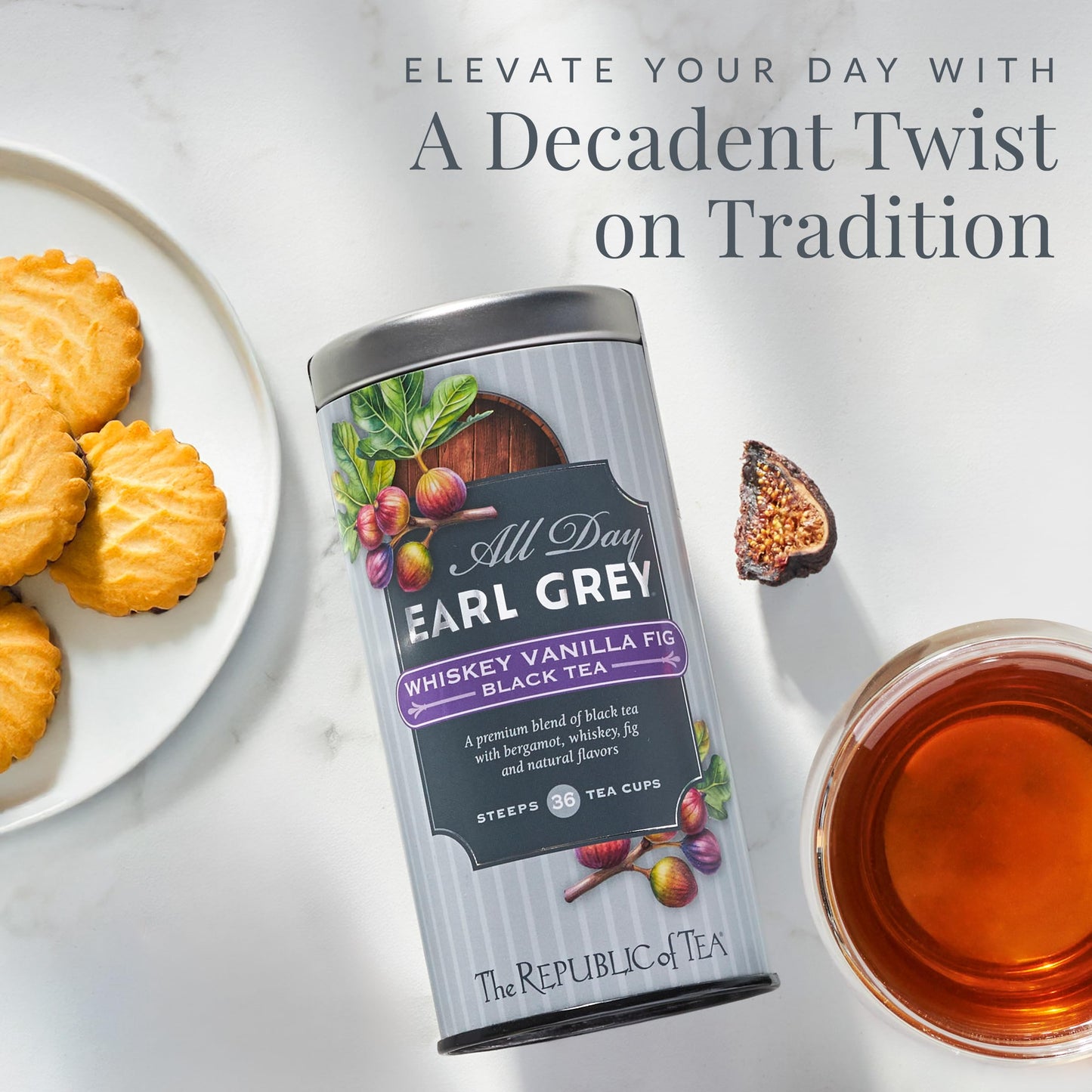 The Republic of Tea - All Day Earl Grey spirit-inspired flavor Vanilla Fig Black Tea  Naturally Caffeinated  36 Tea Bags