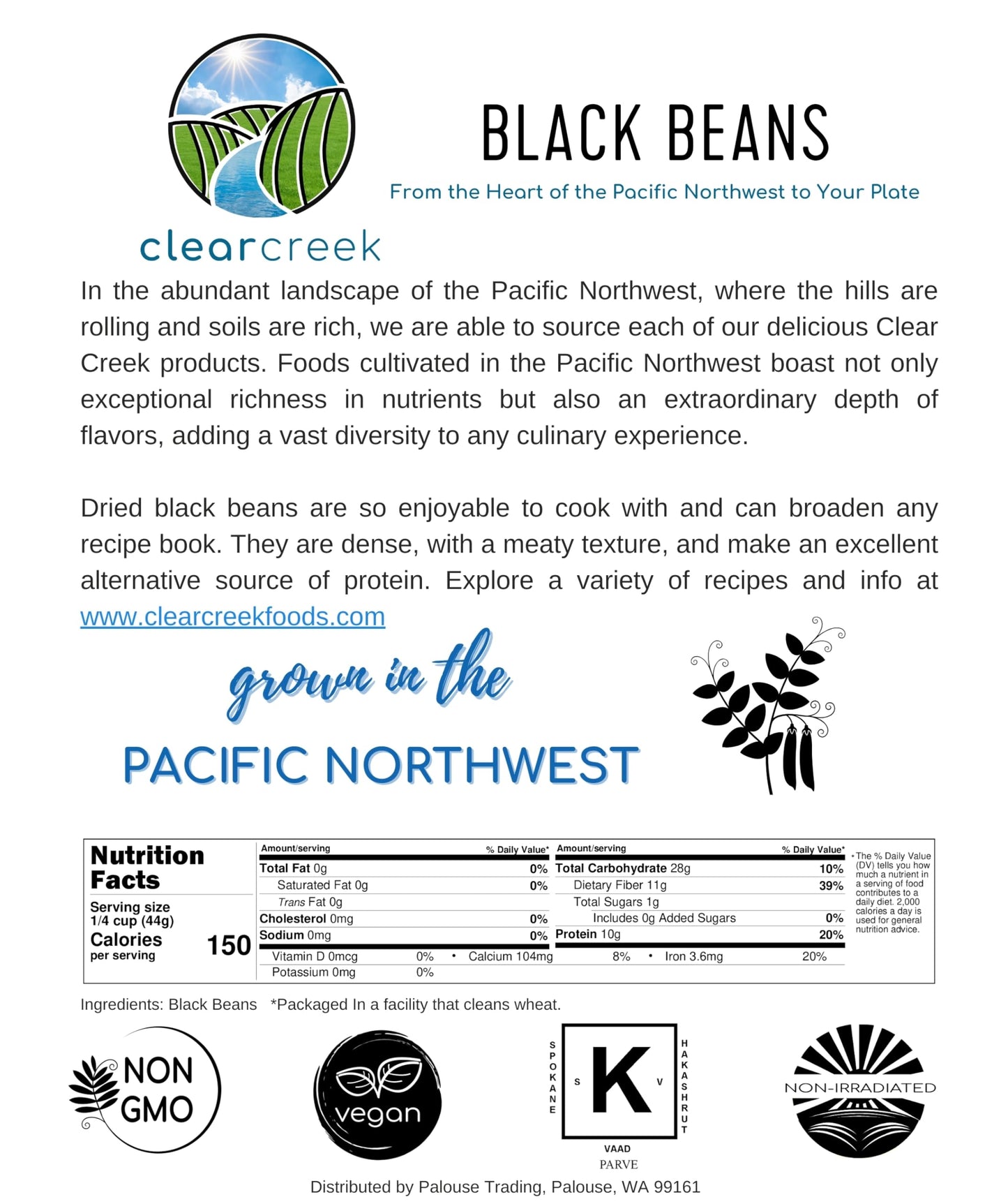 Grown in Washington Black Beans | 25 lb | Non-GMO | Kosher | Vegan | Non-Irradiated