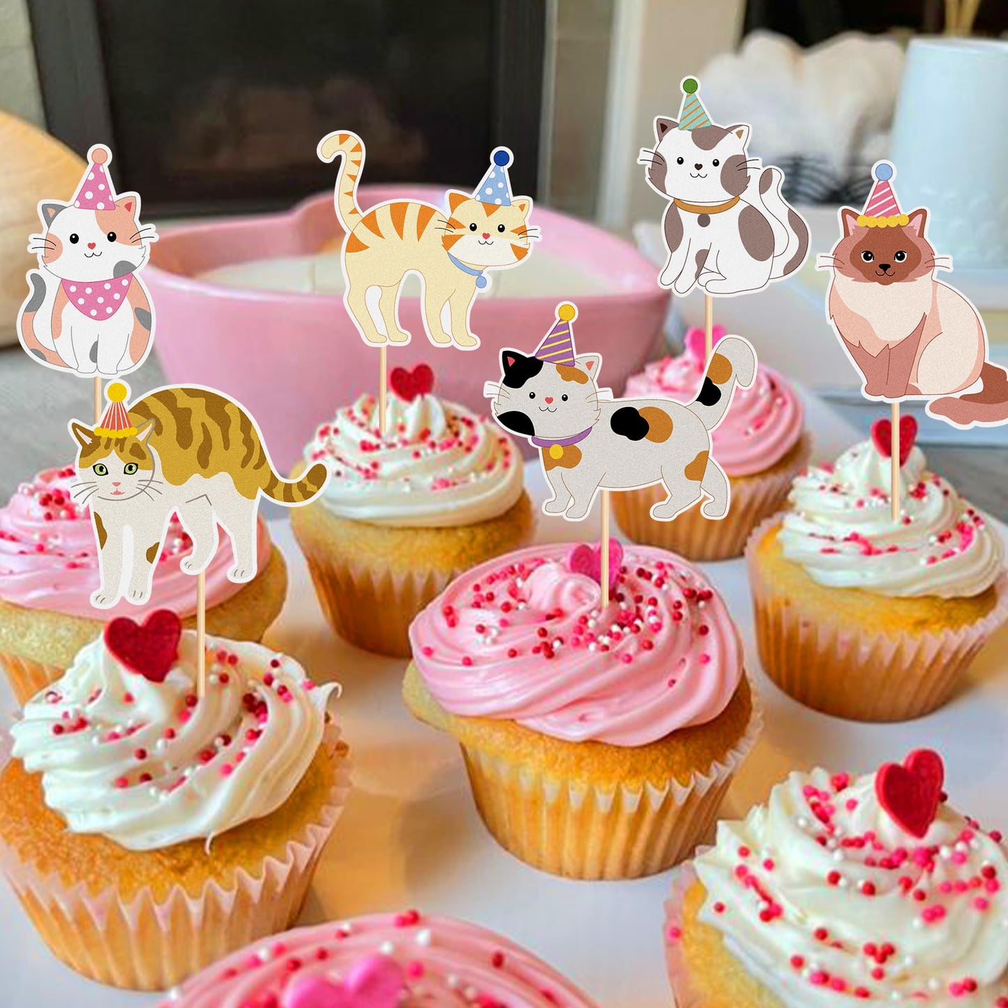 36 Pack Pet Cat Cupcake Toppers Cat Birthday Party Supplies Picks Baby Shower Kid Cat Lover Cake Decorations Supplies
