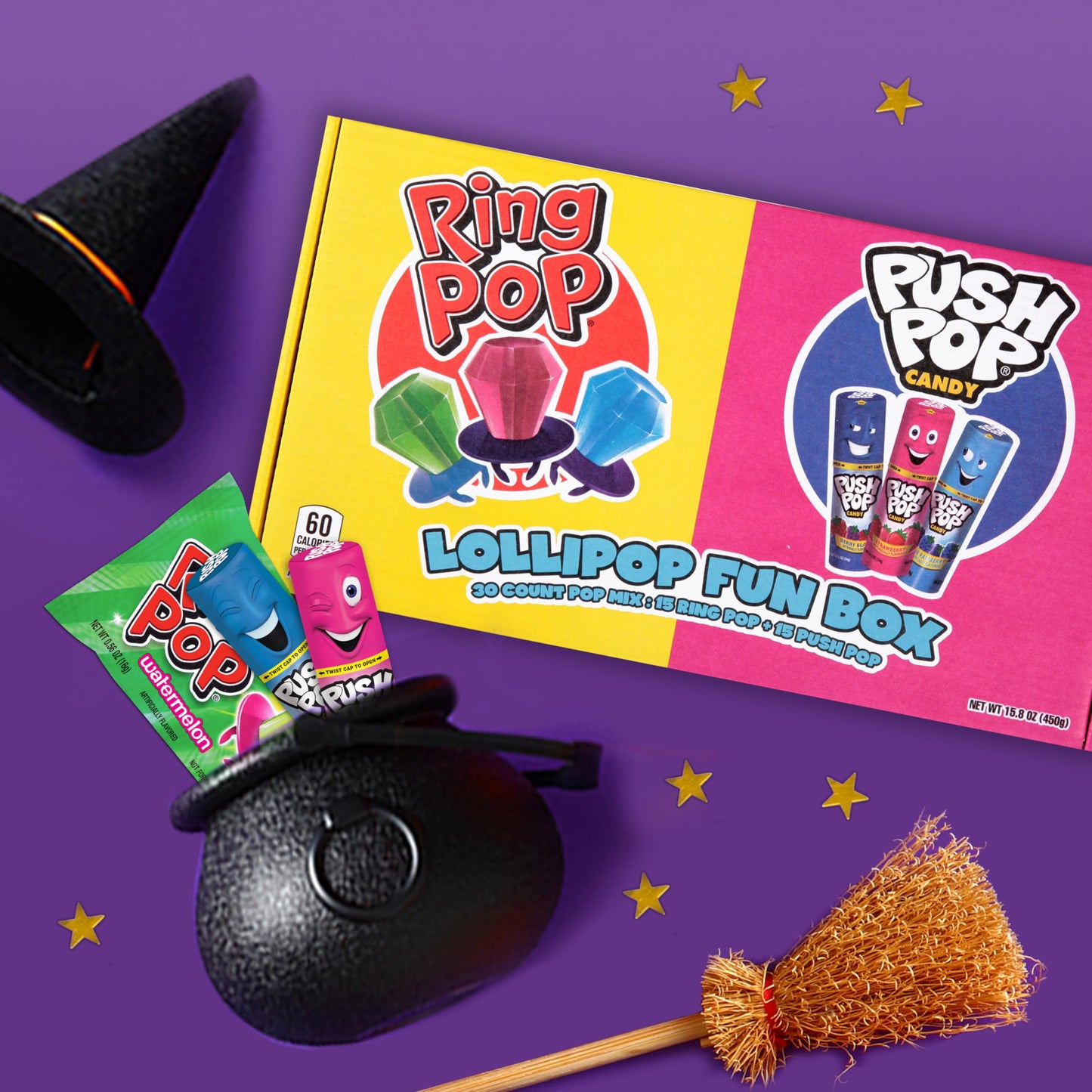 Bazooka Candy Brands Variety Candy Box - 30 Count Lollipops W/ Assorted Flavors From Ring Pop & Push Pop- Fun Candy For Birthdays, Party Favors, And Celebrations