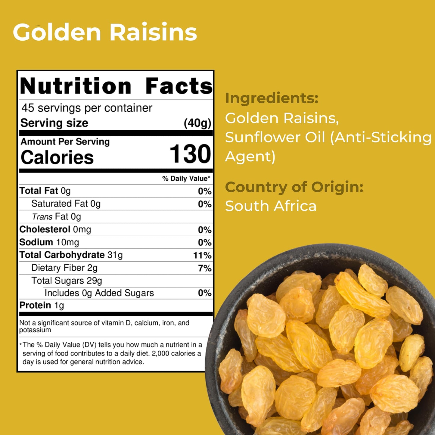Amrita Golden Raisins, No Added Sugar, Gluten Free, 4 lb Resealable Bag, Yellow and White, Vegan Snacks