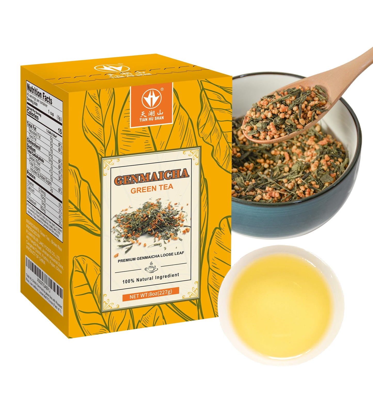 Tian Hu Shan Genmaicha Green Tea with Roasted Rice, Low Caffeine, 8 Ounce Loose Leaf