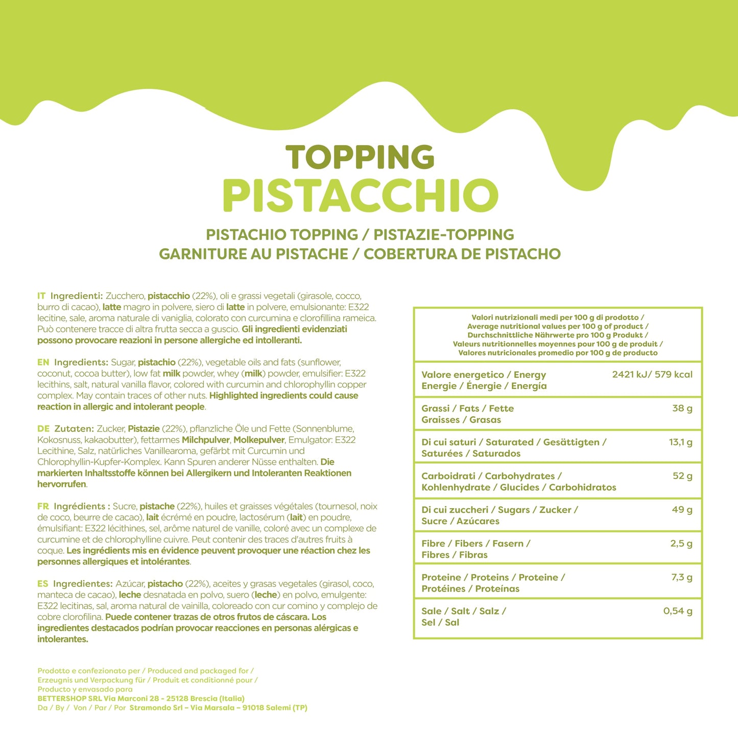 Eatalian By Amz Better Pistachio Flavoured Topping, Sweet Protein Cream In 10 Oz/300G Squeezer, Made In Italy, Pistachio Sauce I