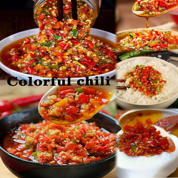 QIXINLIZYY Hunan specialty colored chili sauce 248g/can, chopped garlic chili sauce, pepper, seasoning, crispy chili, mixed nood