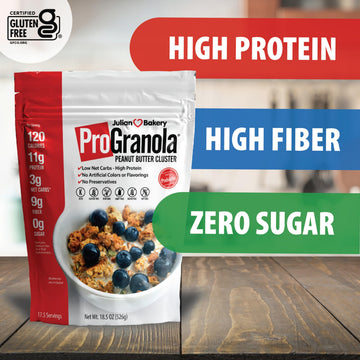 Julian Bakery Progranola Cereal | Peanut Butter Cluster | 12G Protein | 2 Net Carbs | Gluten-Free | Grain-Free | 14 Servings