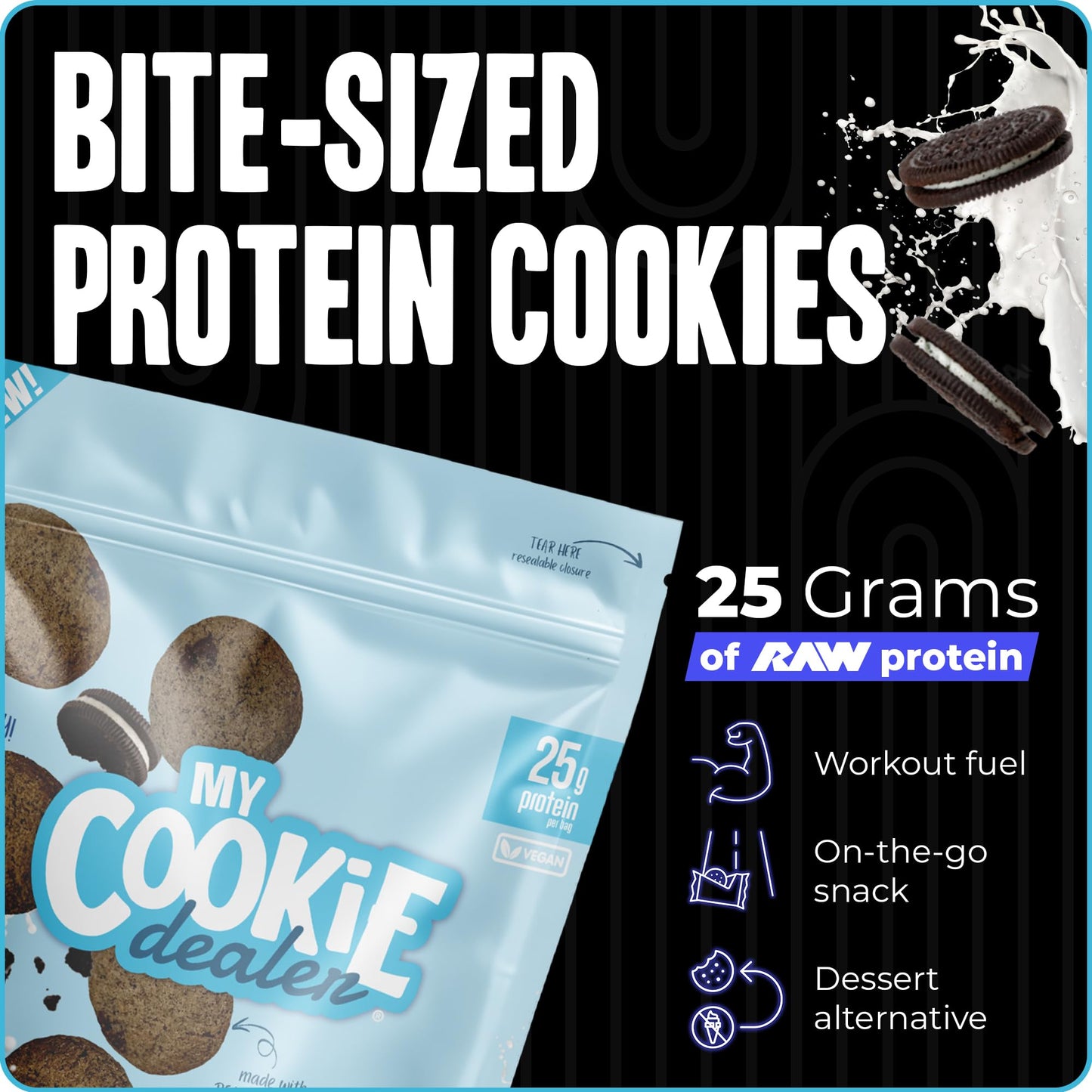 My Cookie Dealer Protein Cookies, Crunchy Milk & Cookies, 25g Protein, 6 Pack, Vegan, Individually Wrapped Snacks