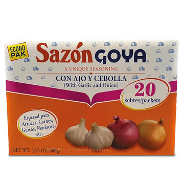 Sazón With Garlic And Onion By Goya, Latin Spice Blend For Poultry, Seafood, Meat And Vegetables, All Purpose Mexican Seasoning, 3.52Oz Carton