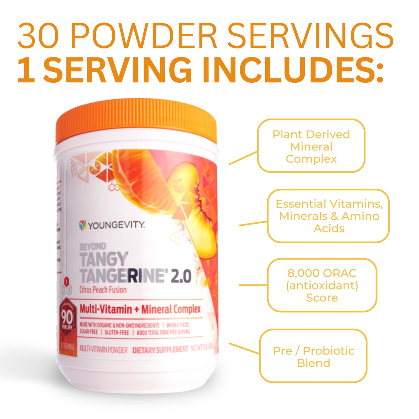 Youngevity Beyond Tangy Tangerine 2.0 Citrus Peach Fusion, 96 Ounce (Pack of 1), 6 Pack