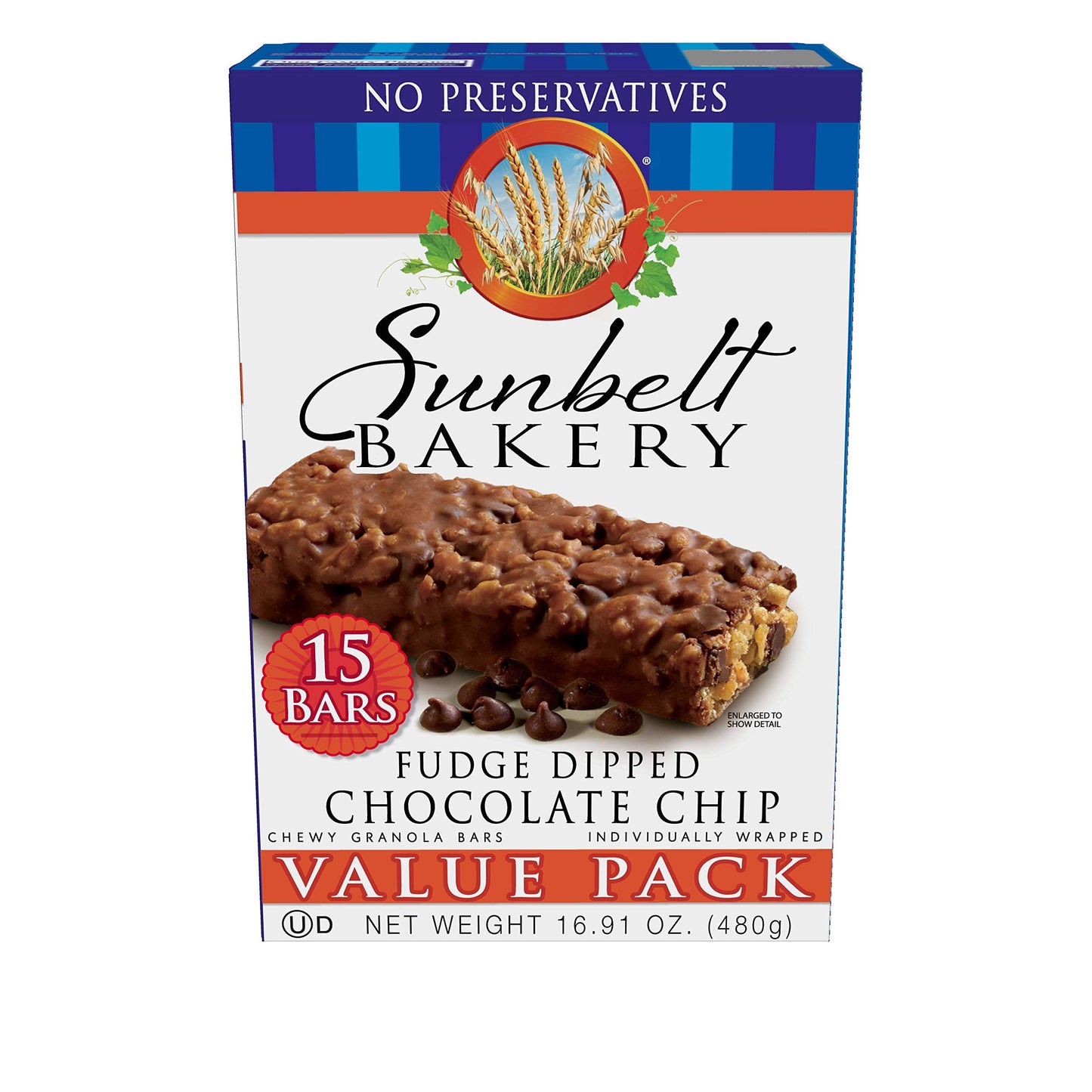 Sunbelt Bakery Fudge Dipped Chocolate Chip Chewy Granola Bars, Value Pack, 15 Count (Pack Of 1)