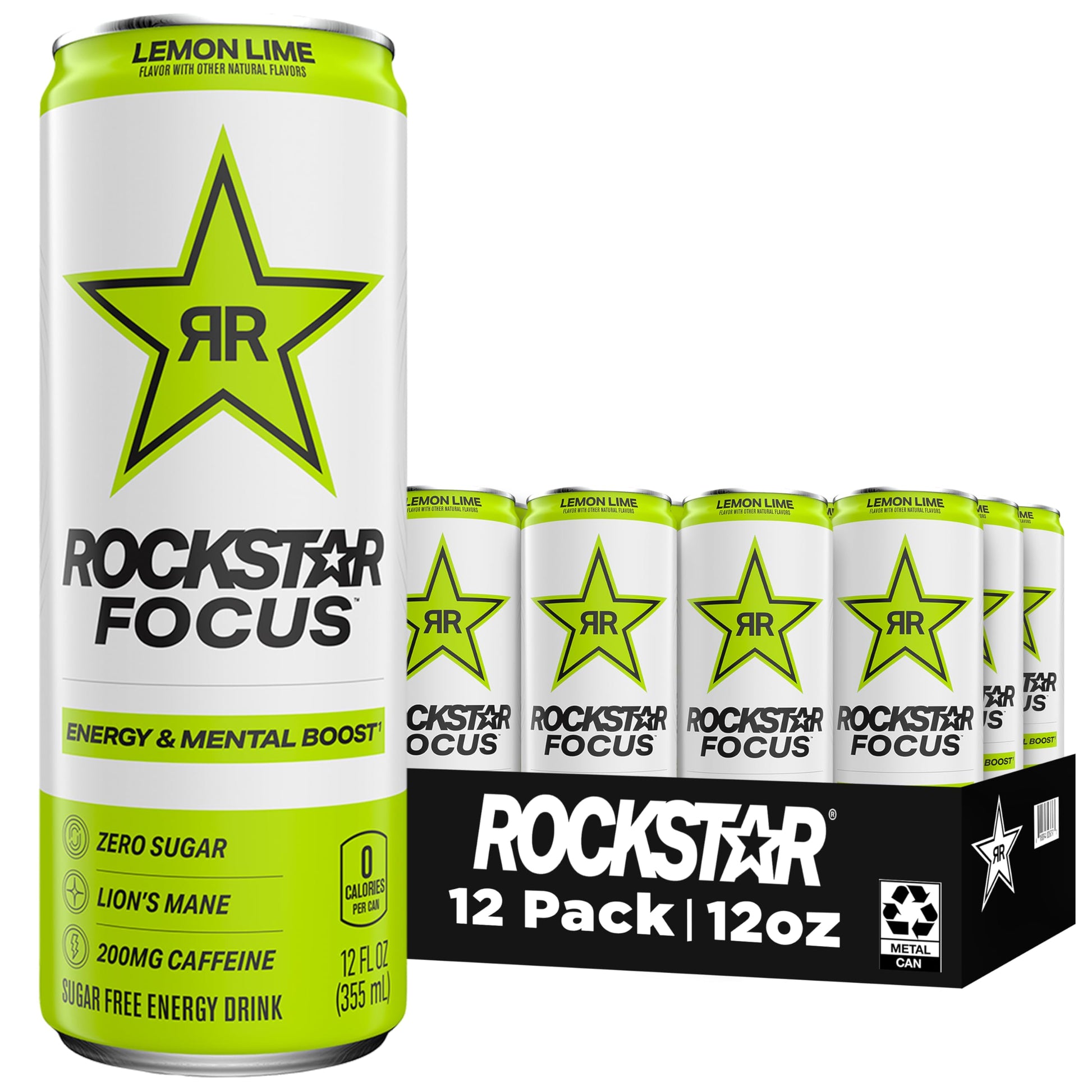 Rockstar Focus  Lemon Lime  12 Fl Oz Cans (Pack of 12)