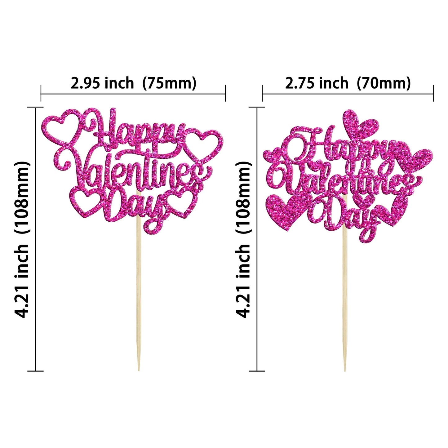 24Pcs Happy Valentine'S Day Cupcake Toppers With Heart Rose Red Glitter Sweet Love Theme Cupcake Picks Valentine'S Day Cake Deco