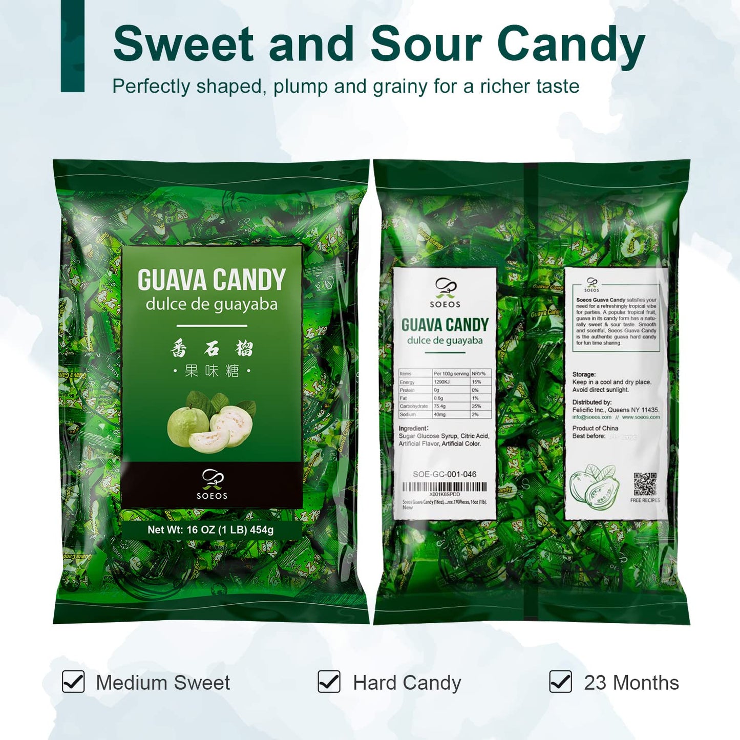 Soeos Guava Candy, Classic Series Chinese Guava Hard Candy, 32 oz (Pack of 2)