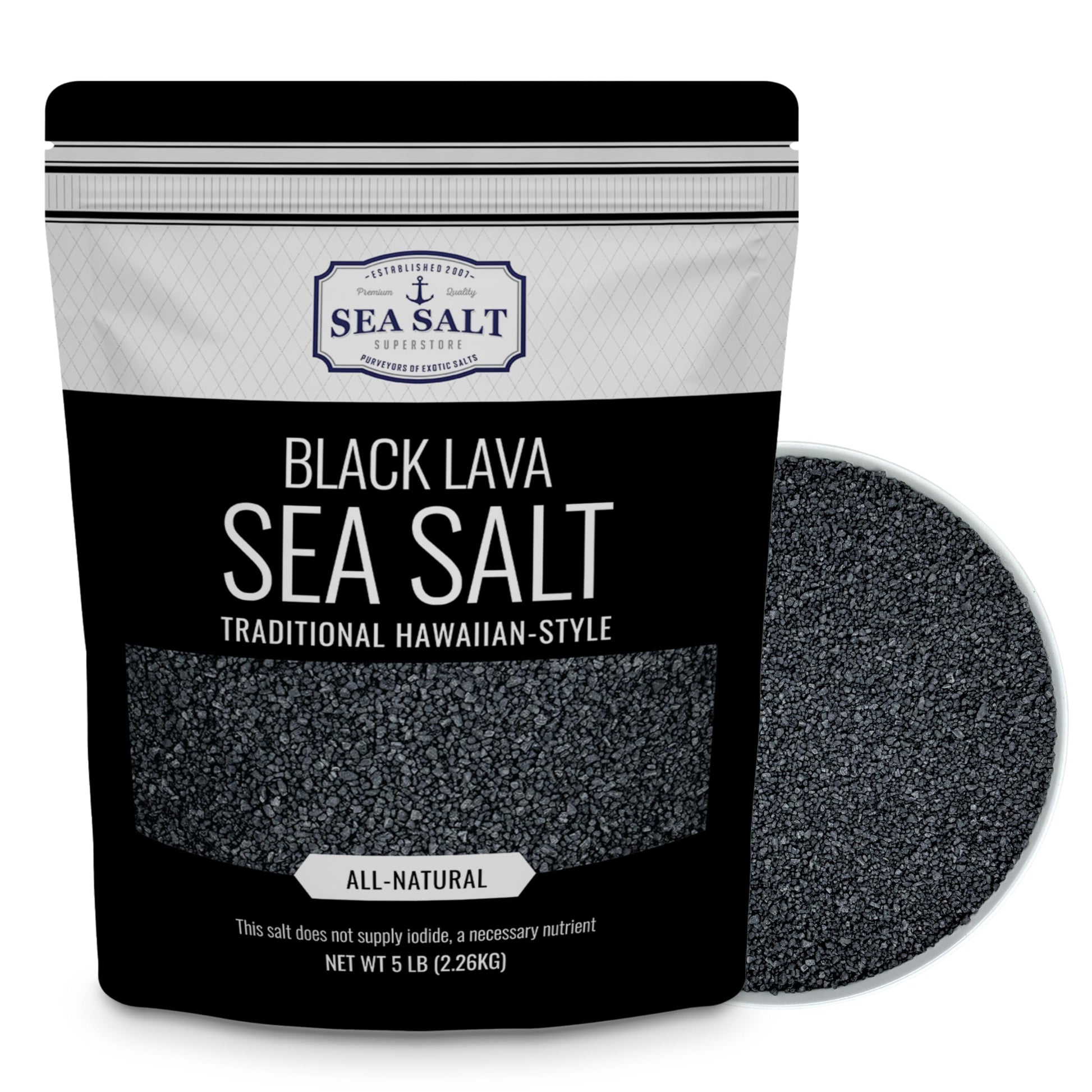 Hawaiian-Style Black Lava Sea Salt For Cooking & Finishing  Black Sea Salt With Activated Charcoal  5 Lb Pouch