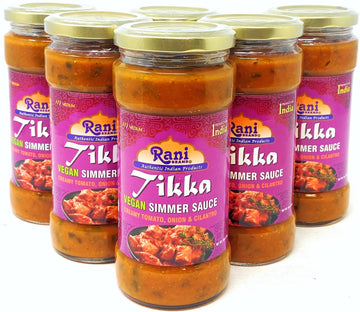 Rani Tikka Vegan Simmer Sauce (Creamy Tomato, Onion & Cilantro) 14Oz (400G) Glass Jar, Pack Of 5 +1 Free ~ Easy To Use | Vegan | No Colors | All Natural | Non-Gmo | Gluten Free | Indian Origin