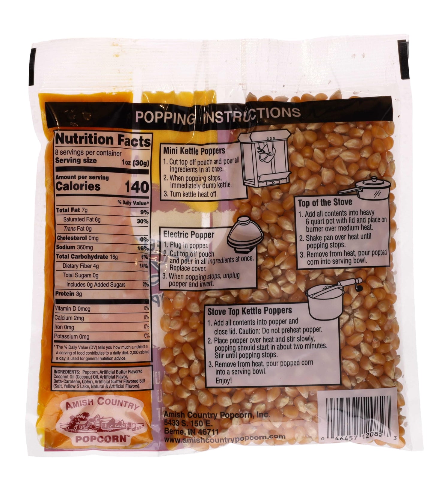 Amish Country Popcorn | All-In-One Kernel Packs | Pre-Measured For Popcorn Machines And Includes Hulless Popcorn, Oil & Salt (Medium Yellow, Oil & Seasoning -10.75 Oz - Pack Of 24)