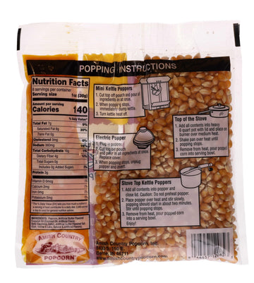 Amish Country Popcorn | All-In-One Kernel Packs | Pre-Measured For Popcorn Machines And Includes Hulless Popcorn, Oil & Salt (Medium Yellow, Oil & Seasoning -10.75 Oz - Pack Of 24)