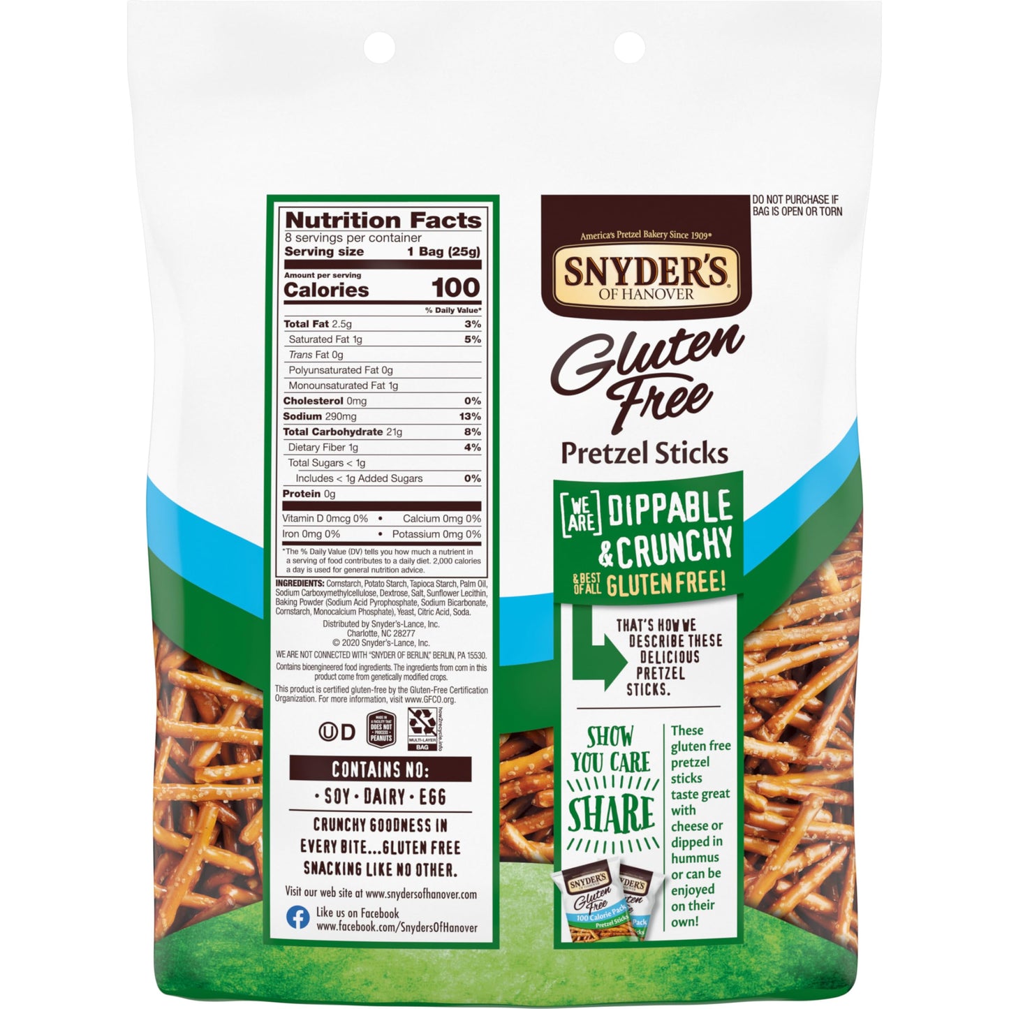 Snyder s of Hanover Gluten Free Pretzel Sticks, 100 Calorie Individual Packs, 8 Ct (Pack of 2)